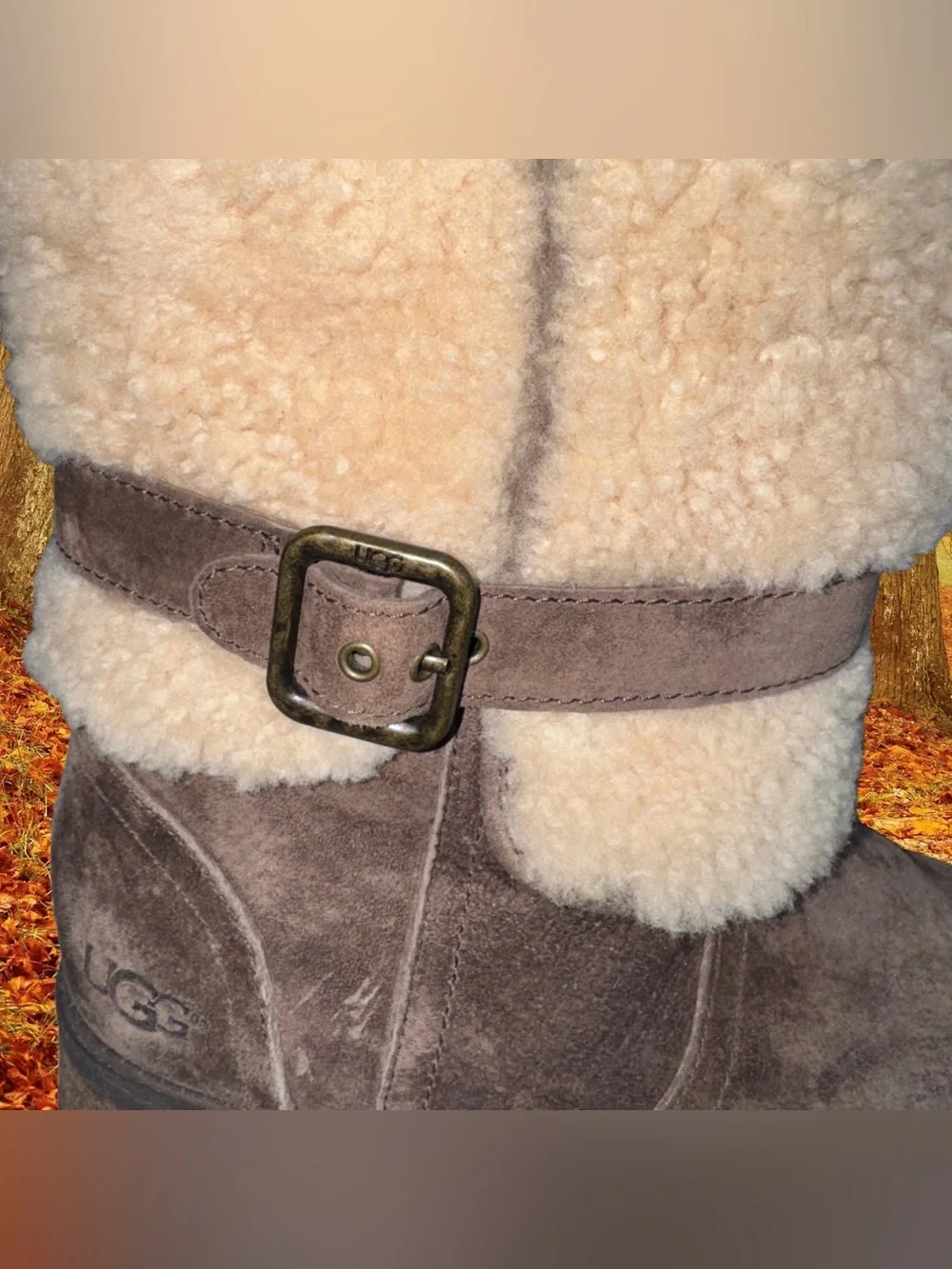 Ugg Blayre II Sheepskin & Suede Espresso Mid Calf Boots, Buckle Side Zip Sz 8.5